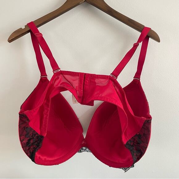 Cacique | Women’s Push-Up Plunge Red & Black Lace Bra Lace Satin Sexy Underwire - Picture 4 of 8